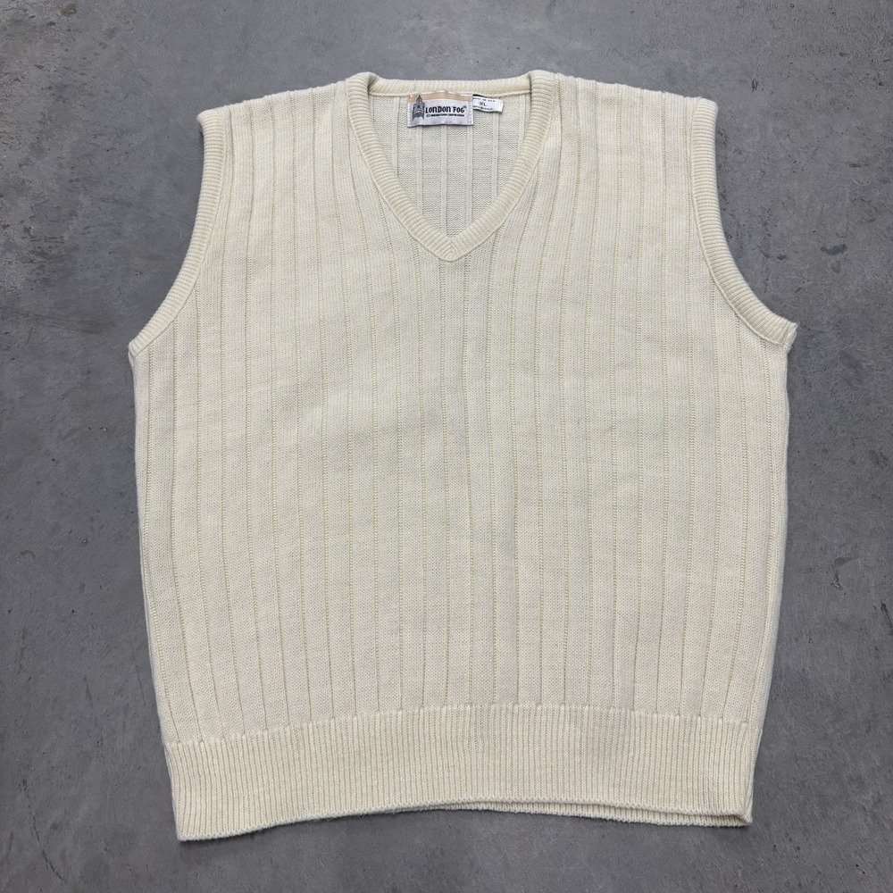 VINTAGE London Fog Sweater Vest Mens XL Beige Pullover Stylish‎